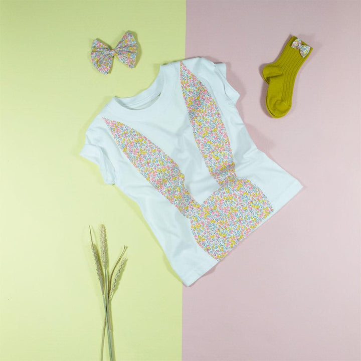 Rabbit Motif T-shirt made with Liberty Fabric WILTSHIRE BUD