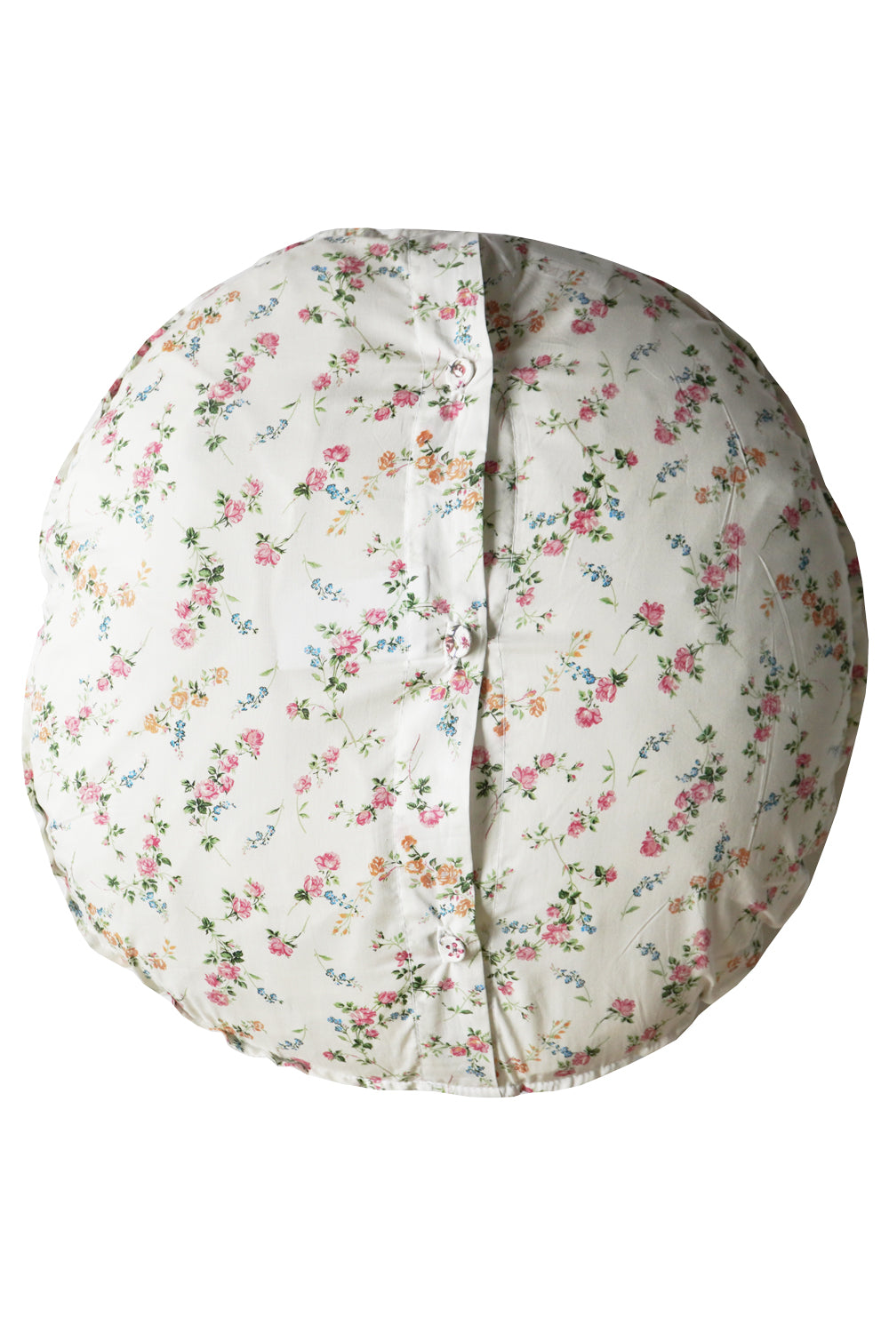 Round Rose Cushion made with Liberty Fabric ELIZABETH & SWIRLING PETALS