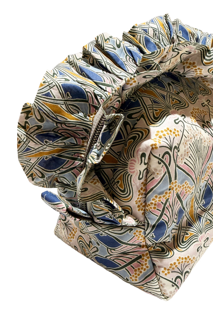 Ruffle-Detail Zip Top Pouch made with Liberty Fabric IANTHE