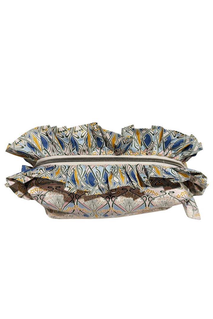 Ruffle-Detail Zip Top Pouch made with Liberty Fabric IANTHE