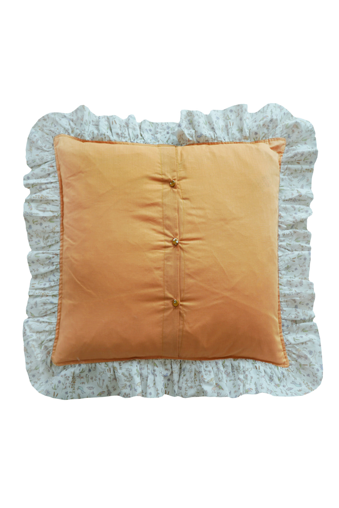 Ruffle Cushion made with Linen Liberty Fabric Turmeric and Theo Green