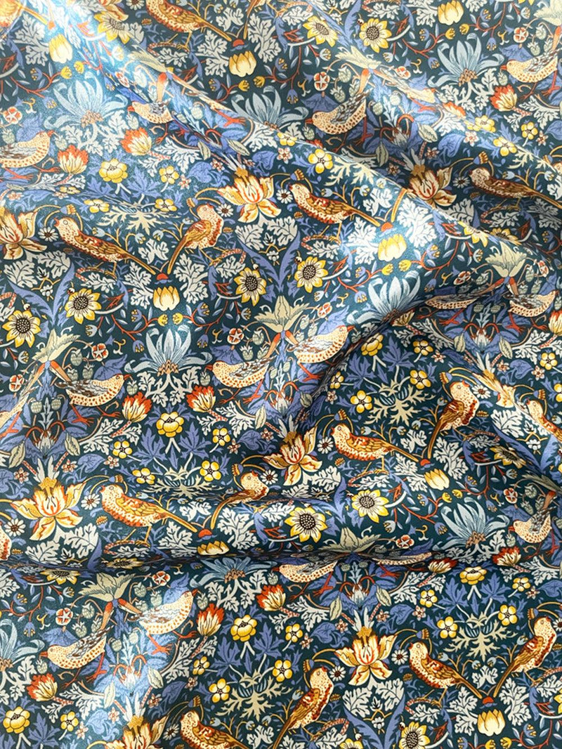 Liberty Fabric Belgravia Silk Satin STRAWBERRY THIEF COBALT