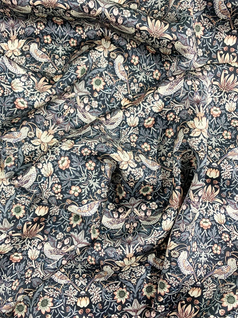 Liberty Fabric Belgravia Silk Satin STRAWBERRY THIEF GREY