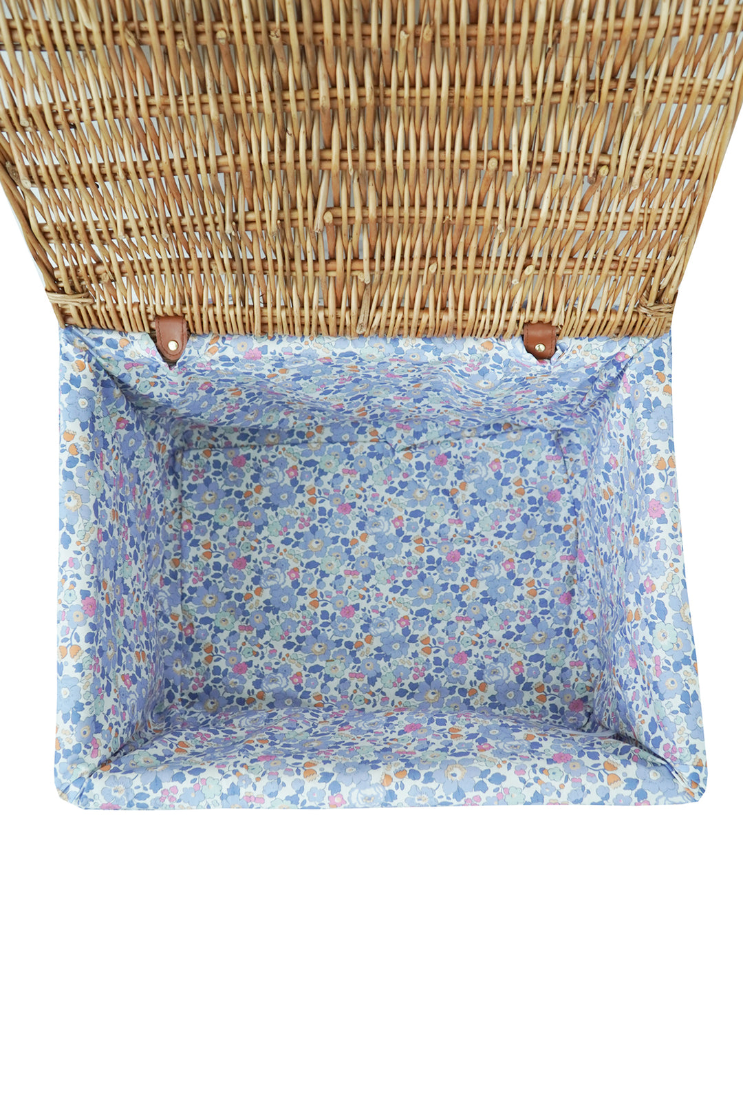 Wicker Lidded Storage Hamper lined with Liberty Fabric BETSY LAVENDER BLUE