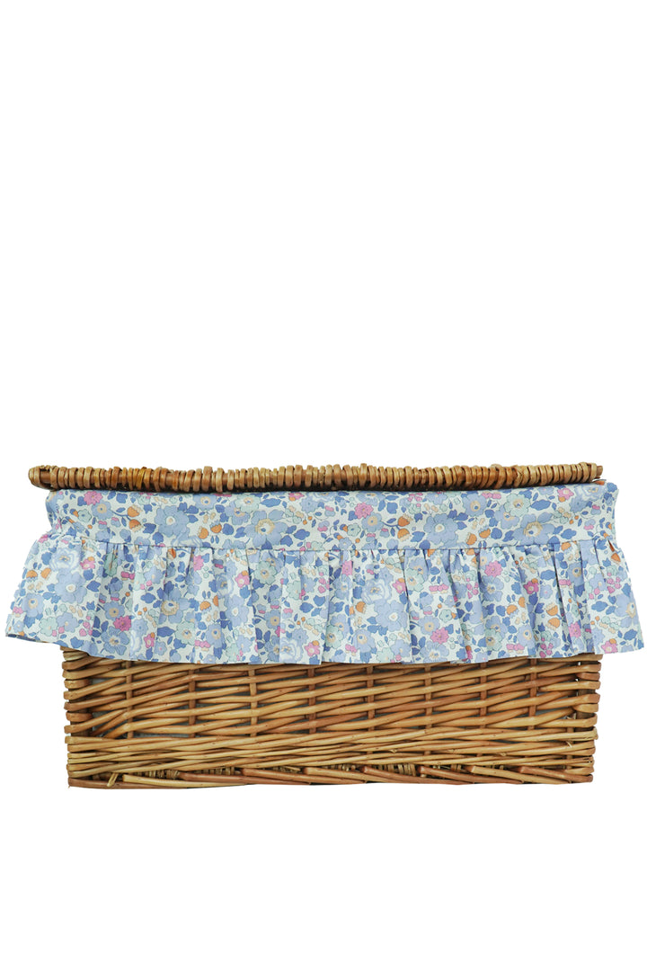 Wicker Lidded Storage Hamper lined with Liberty Fabric BETSY LAVENDER BLUE