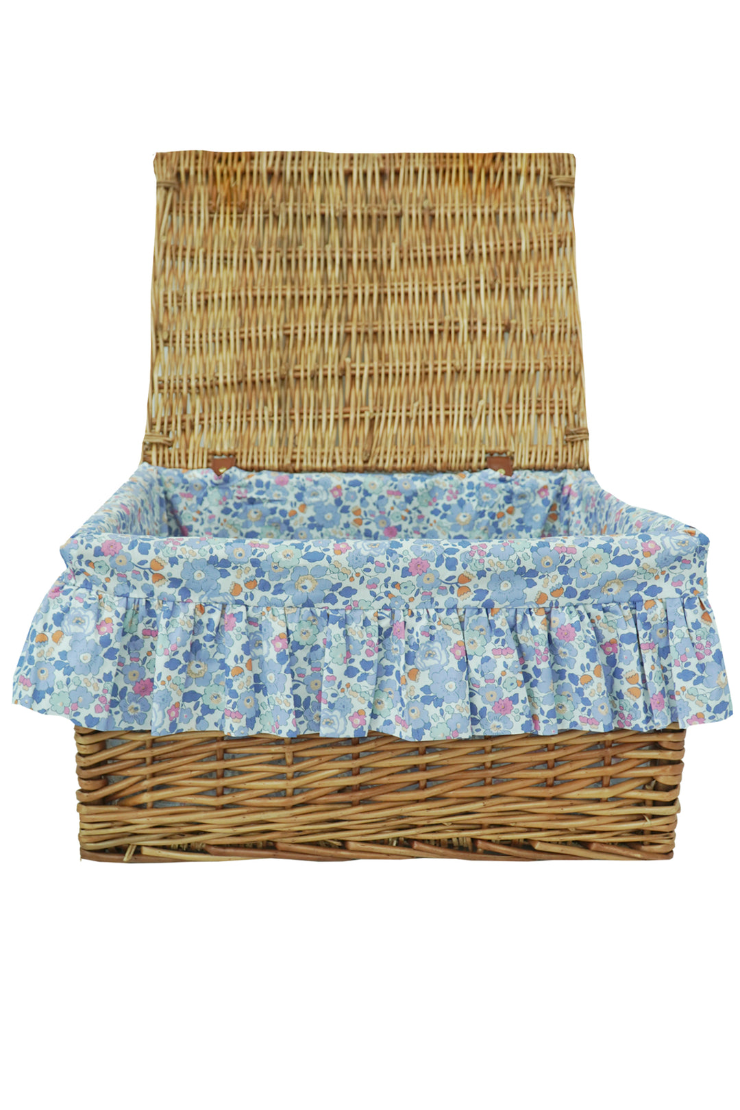 Wicker Lidded Storage Hamper lined with Liberty Fabric BETSY LAVENDER BLUE