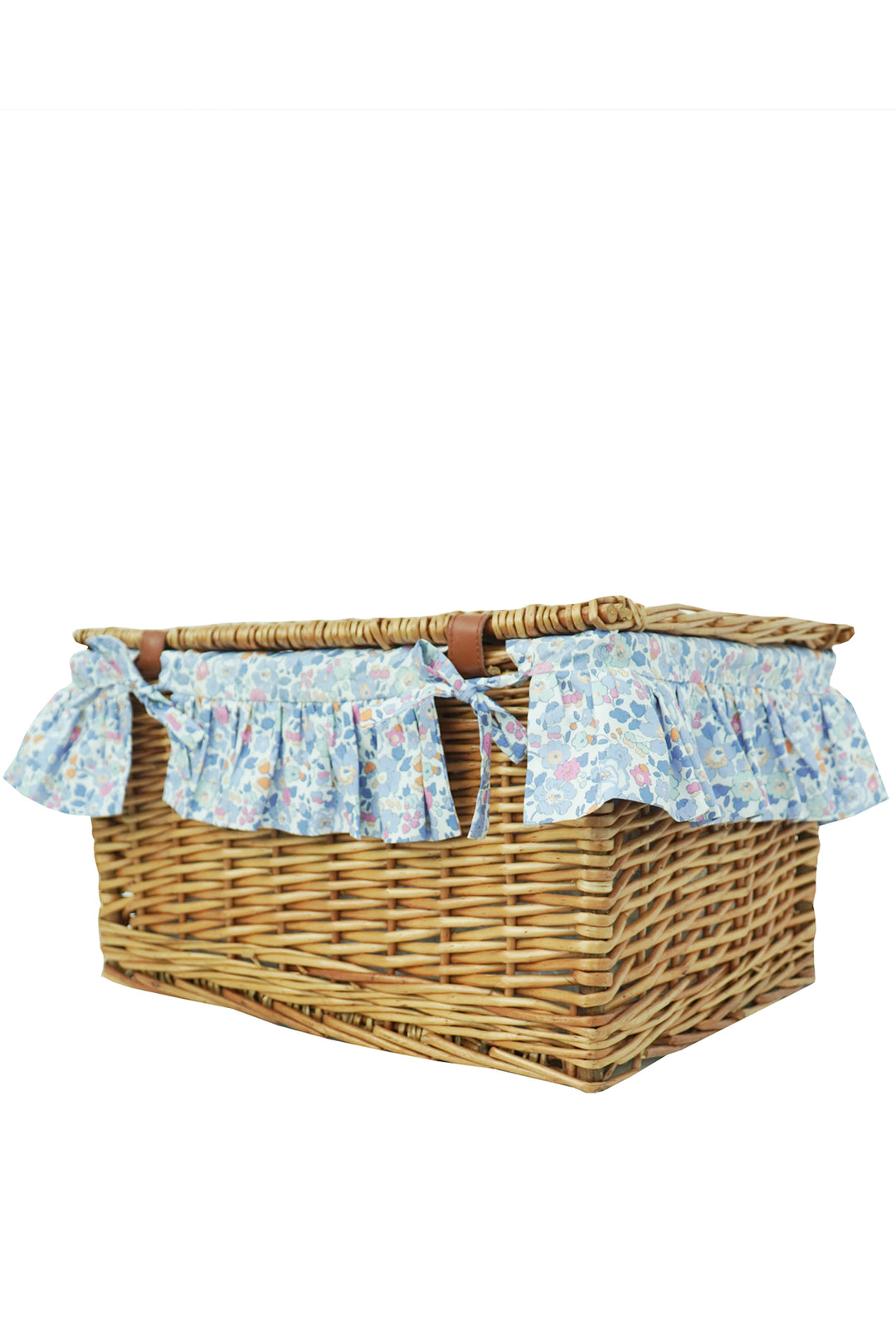 Wicker Lidded Storage Hamper lined with Liberty Fabric BETSY LAVENDER BLUE