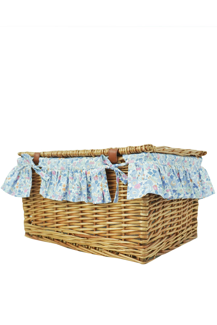 Wicker Lidded Storage Hamper lined with Liberty Fabric BETSY LAVENDER BLUE