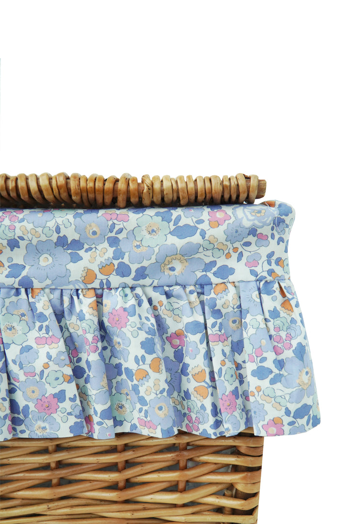 Wicker Lidded Storage Hamper lined with Liberty Fabric BETSY LAVENDER BLUE
