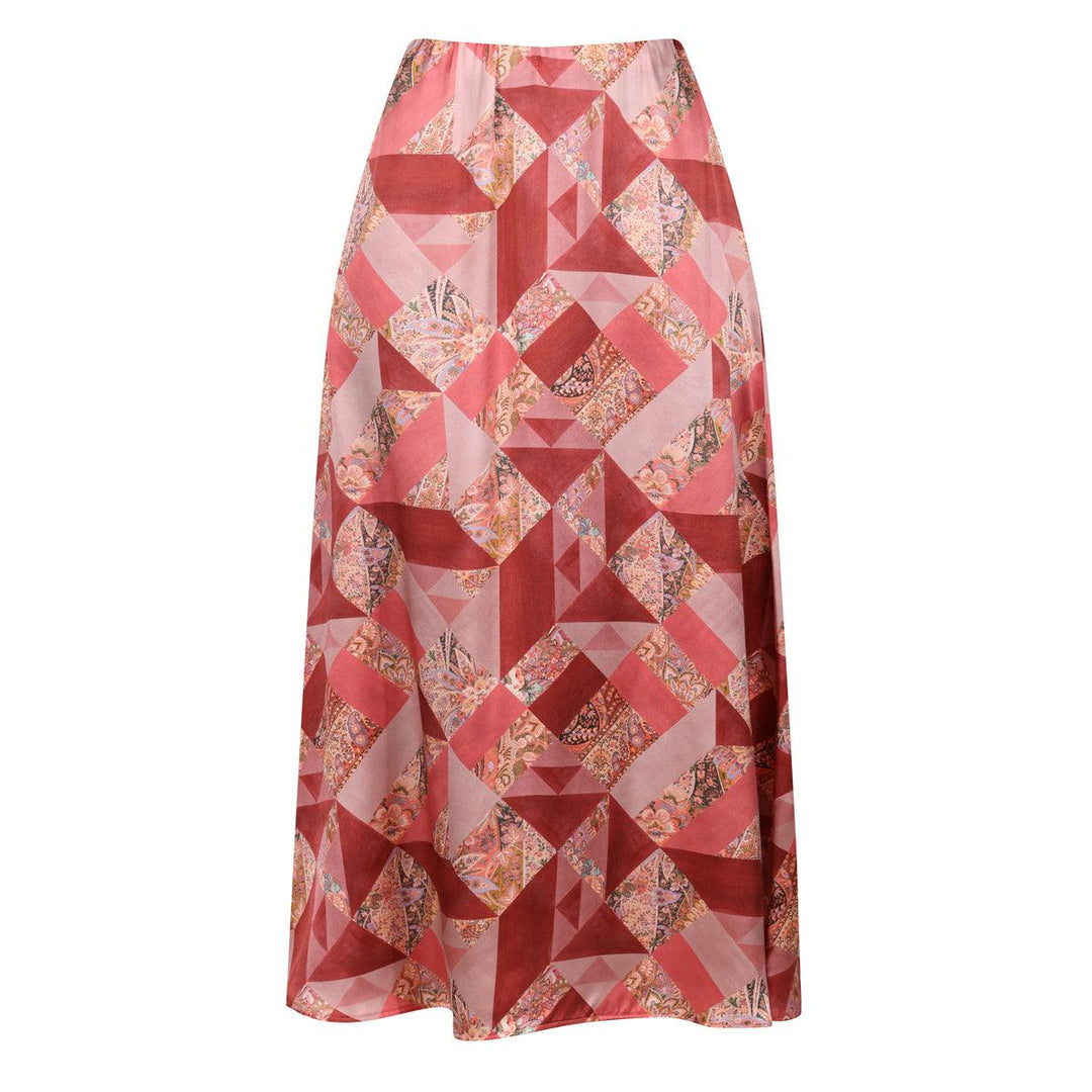 AHB atelier Women's Liberty Silk Eastern Patchwork Maxi Godet Skirt - Coco & Wolf