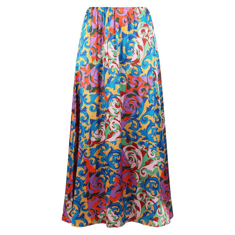 AHB atelier Women's Liberty Silk Rococo Scrolls Maxi Godet Skirt - Coco & Wolf