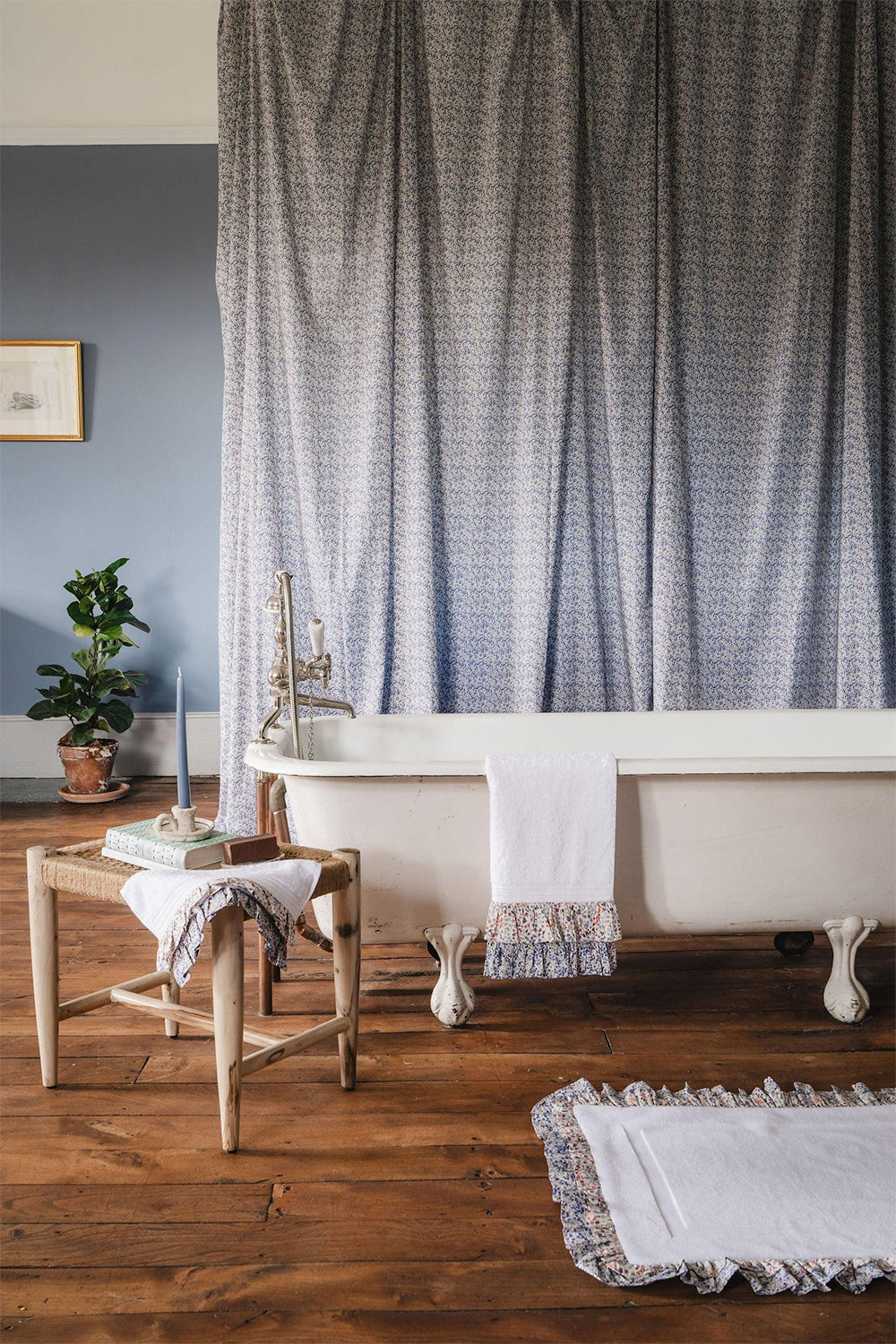 Ruffle Edge Bath Mat made with Liberty Fabric DONNA LEIGH & WILTSHIRE BUD
