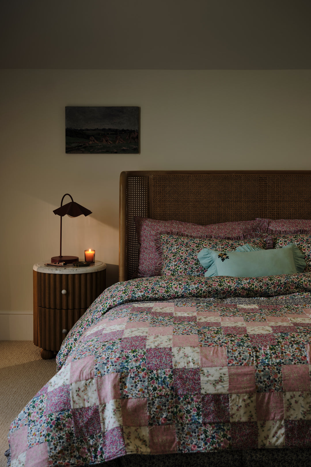 Embroidered Ruffle Oblong Cushion made with Linen Liberty Fabric SEA SPRAY
