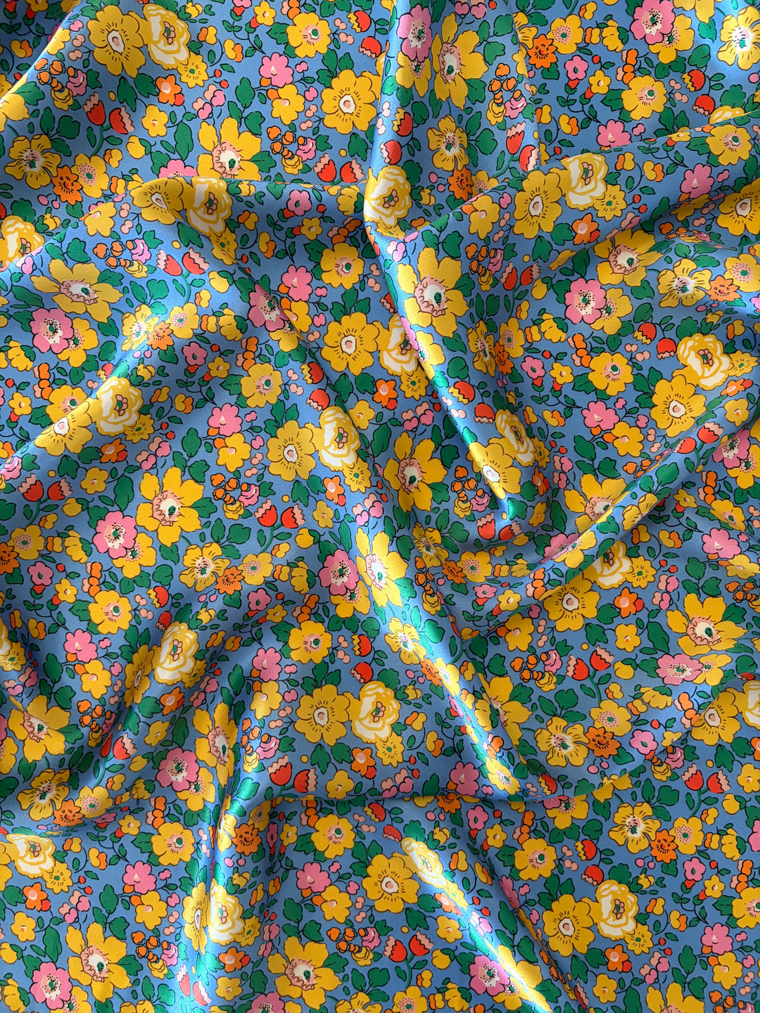 Liberty Fabric Belgravia Silk Satin BETSY FIELD YELLOW