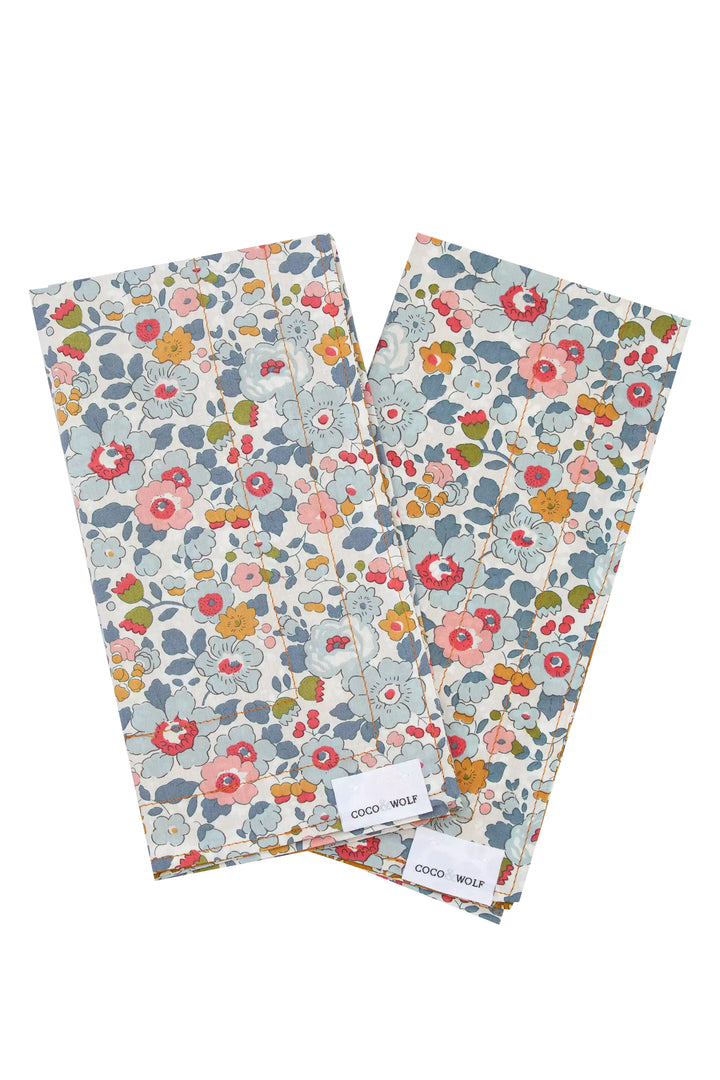 Reversible Stitch Napkin Set made with Liberty Fabric BETSY GREY & CAPEL MUSTARD