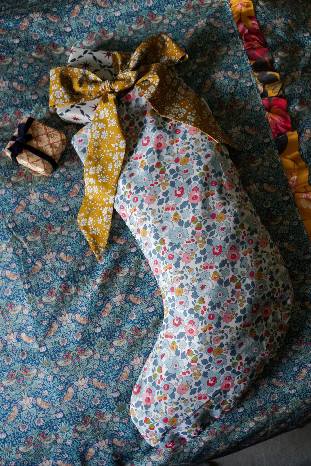 Christmas Stocking made with Liberty Fabric BETSY GREY