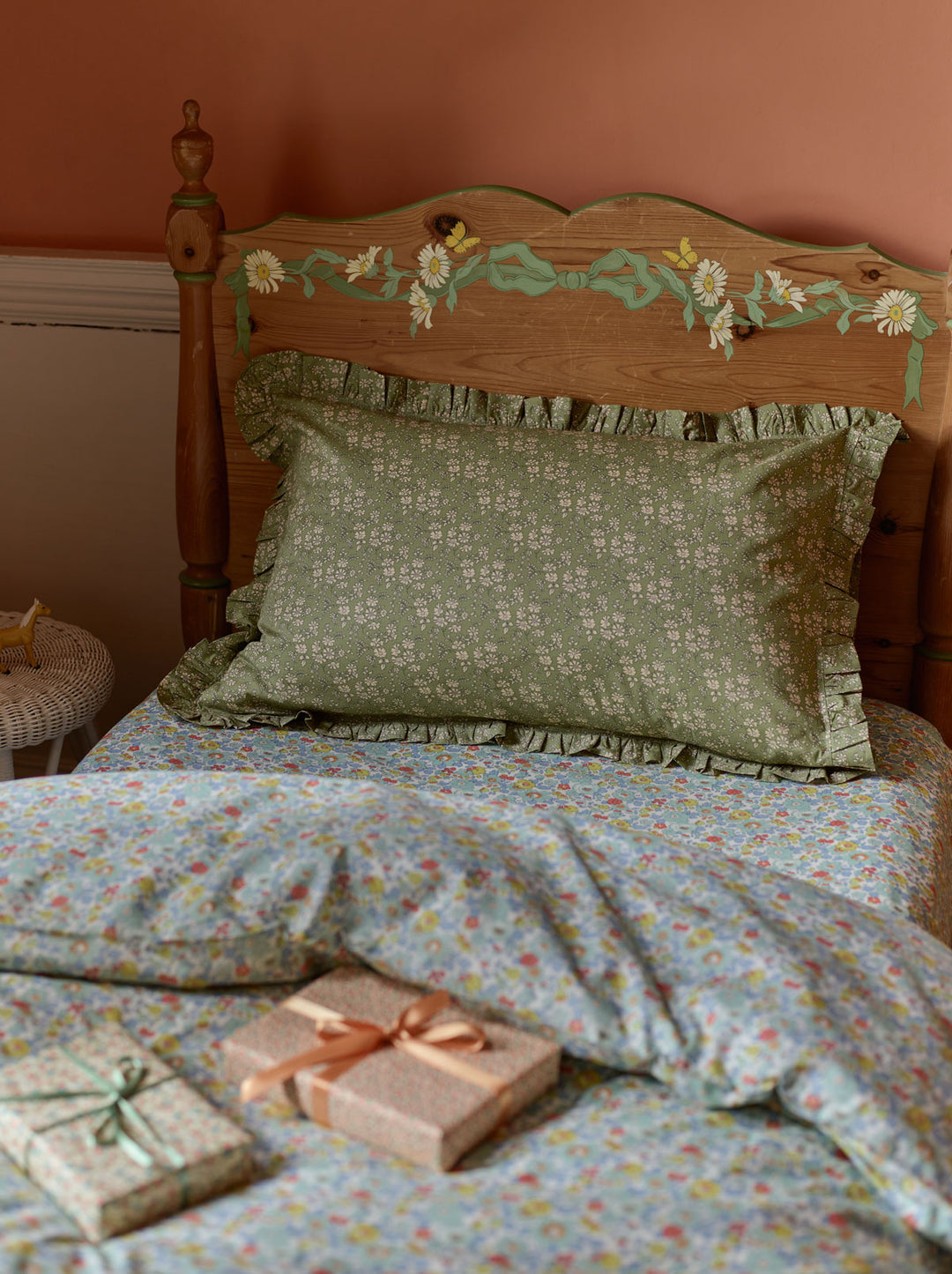 Frill Edge Pillowcase made with Liberty Fabric CAPEL PISTACHIO