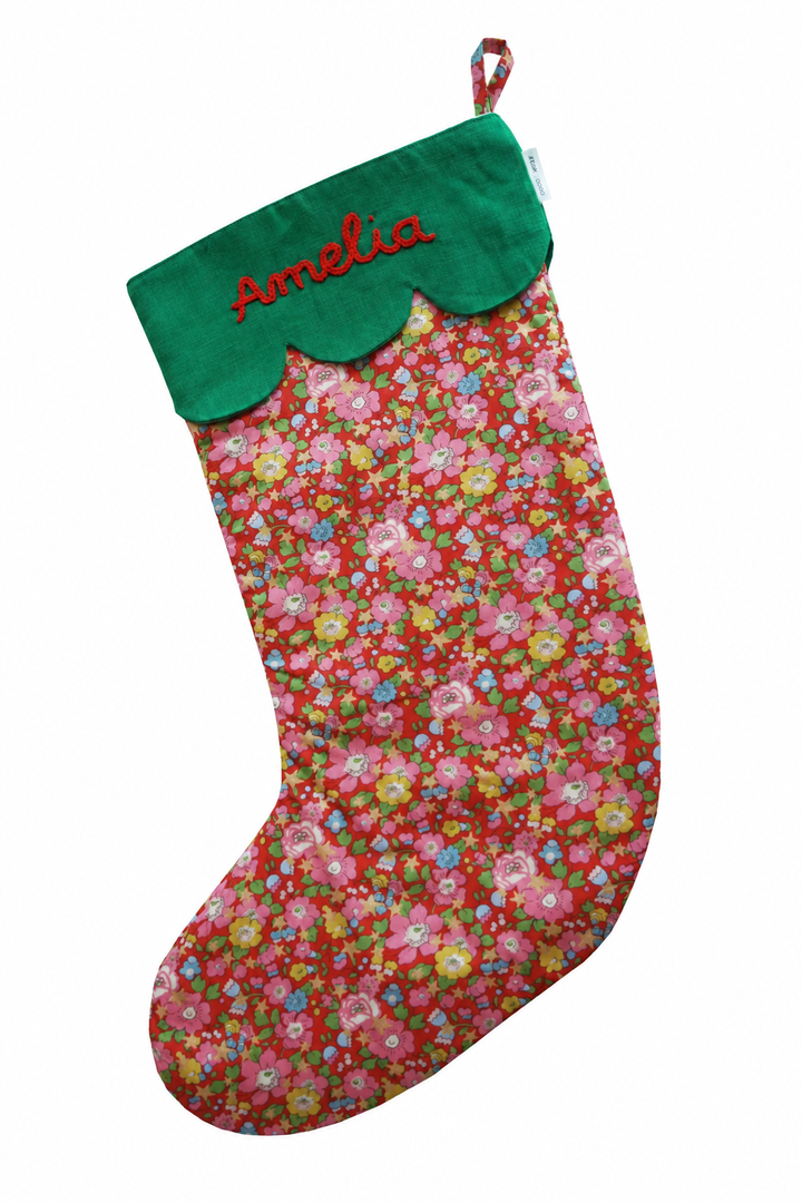 Coco & Wolf x Polly Wren Studios Embroidered Christmas Stocking made with Liberty Fabric BETSY STAR