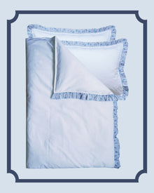 Bridgerton Frill-Edge White Duvet Set made with Liberty Fabric POSY CORSAGE BLUE