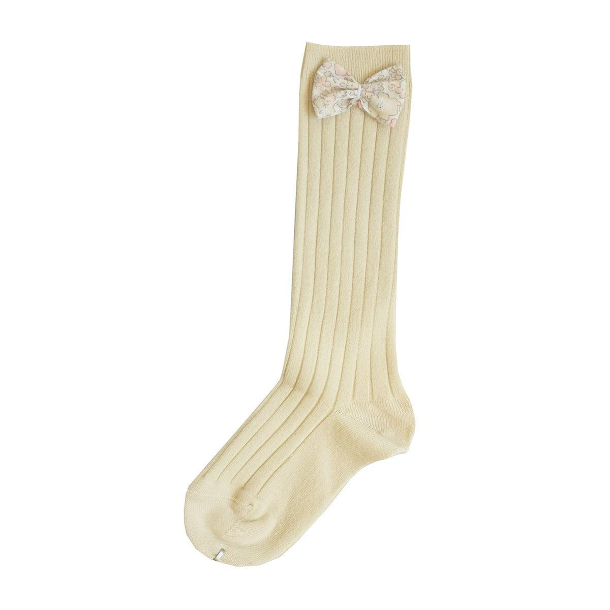 Buttermilk Knee High Socks with Bow made with Liberty Fabric MICHELLE SAND - Coco & Wolf