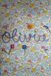 Coco & Wolf x Polly Wren Studios Embroidered Ruffle Cushion made with Liberty Fabric BETSY SAGE & FLORAL EVE