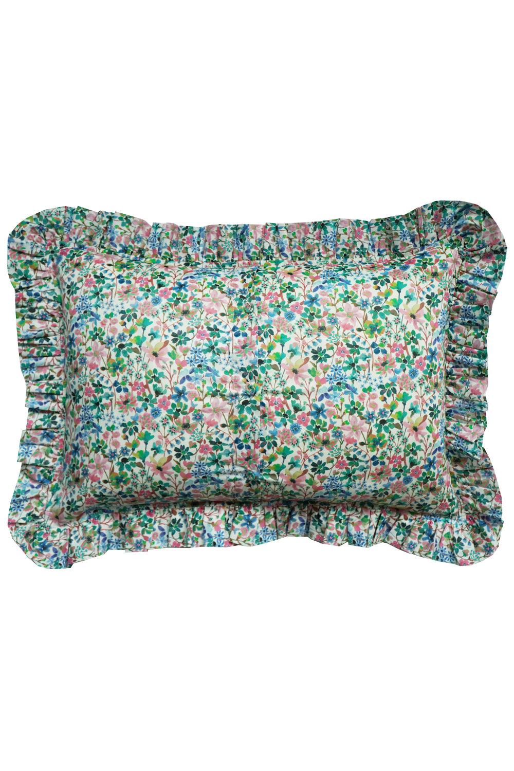 Coco & Wolf x Polly Wren Studios Embroidered Oblong Cushion made with Liberty Fabric DREAMS OF SUMMER