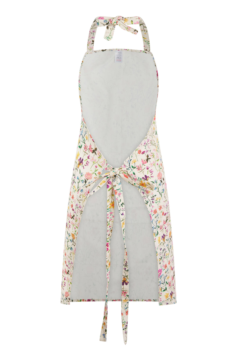 Floral apron with floral tie details on a white background