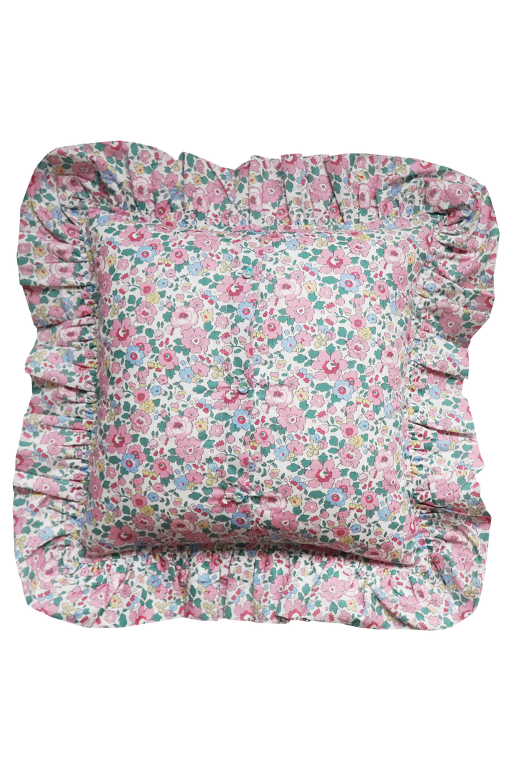 Double Ruffle Cushion made with Liberty Fabric BETSY CANDY FLOSS