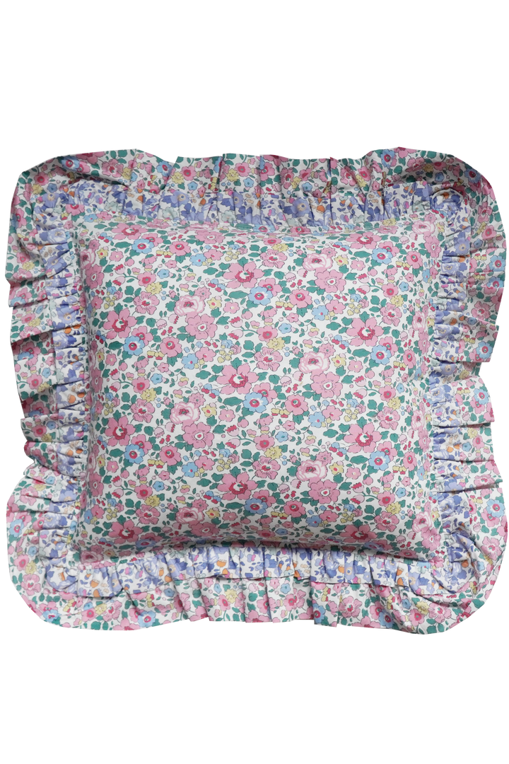 Double Ruffle Cushion made with Liberty Fabric BETSY CANDY FLOSS