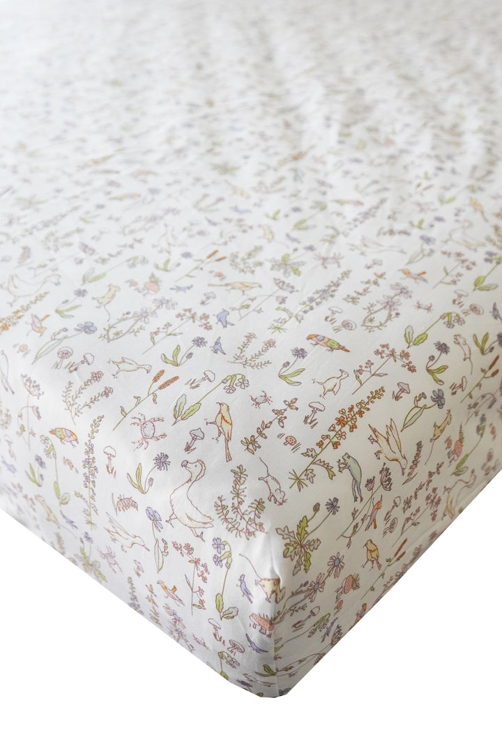 Fitted Sheet made with Liberty Fabric THEO GREEN