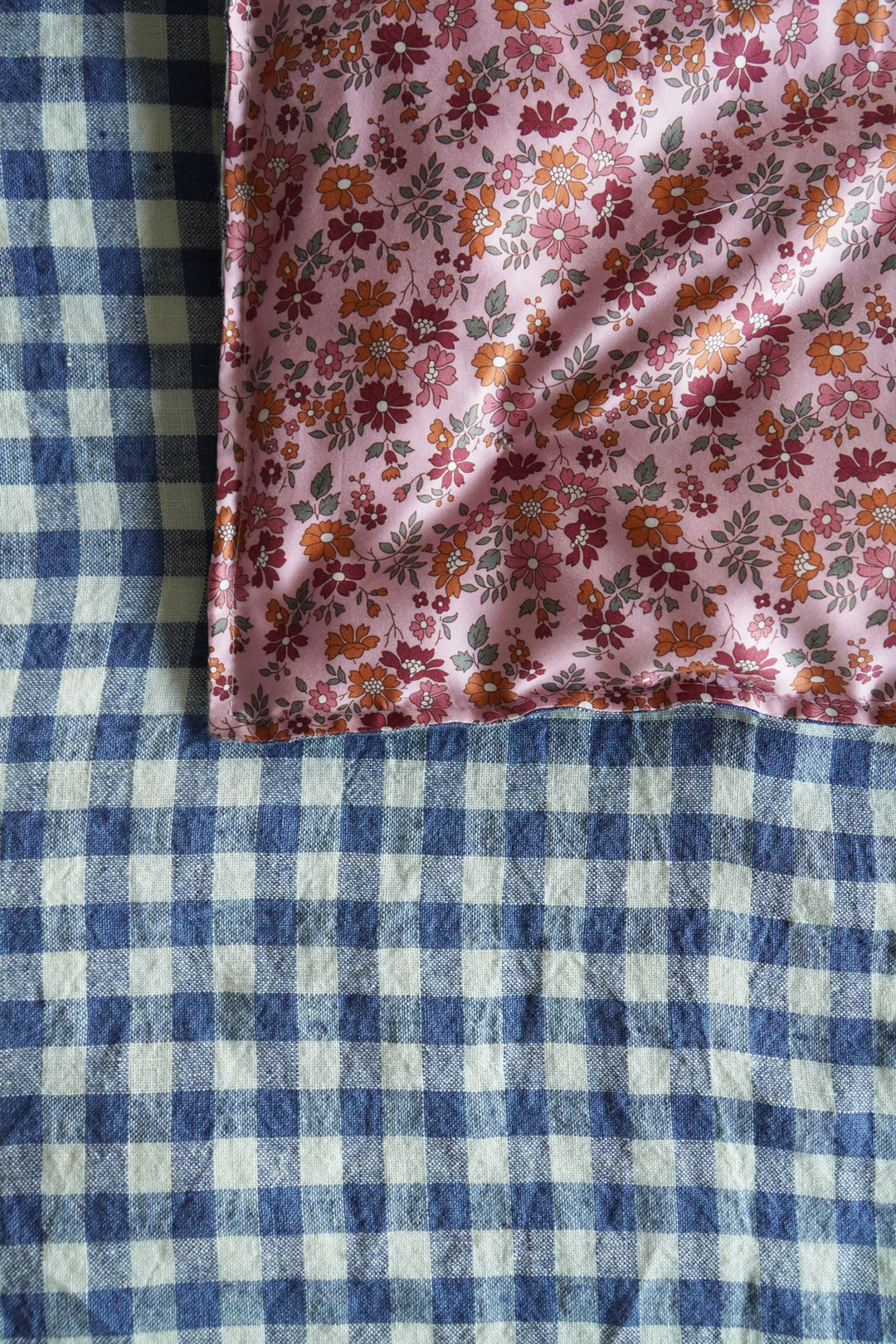 Reversible Heirloom Quilt made with Liberty Fabric CAPEL FLORET & GINGHAM LINEN