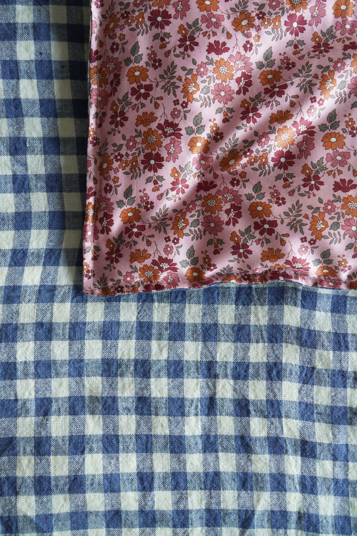 Reversible Heirloom Quilt made with Liberty Fabric CAPEL FLORET & GINGHAM LINEN