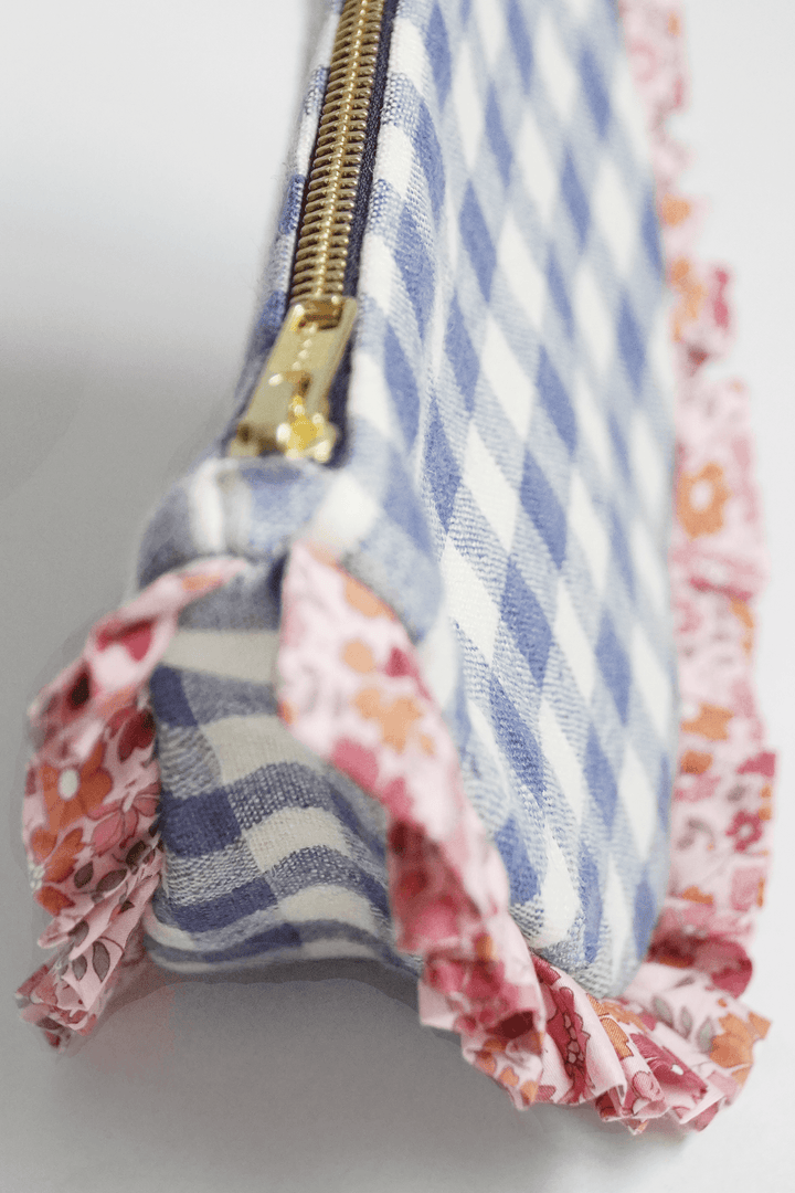 Ruffle Pouch in Linen Gingham with Liberty Fabric CAPEL FLORET