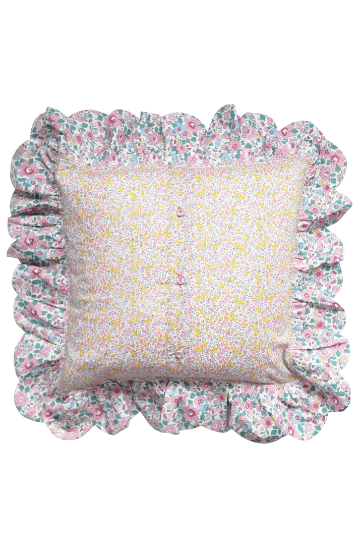 Scallop Edge Personalised Cushion made with Liberty Fabric WILTSHIRE BUD & BETSY