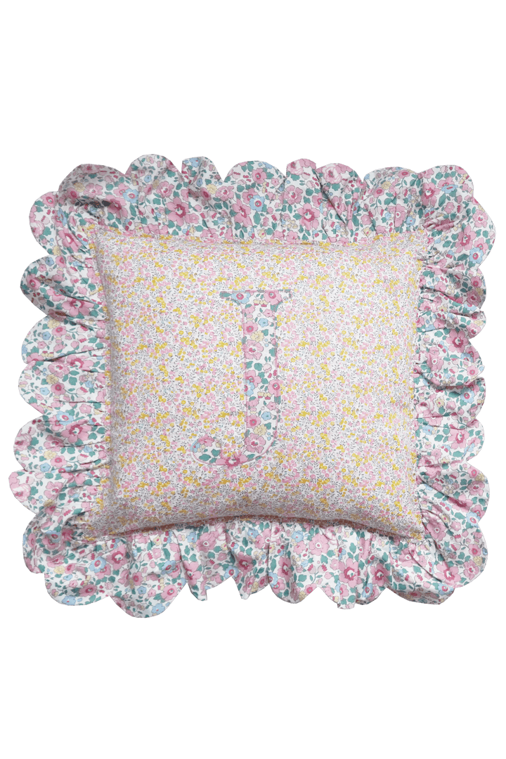 Scallop Edge Personalised Cushion made with Liberty Fabric WILTSHIRE BUD & BETSY