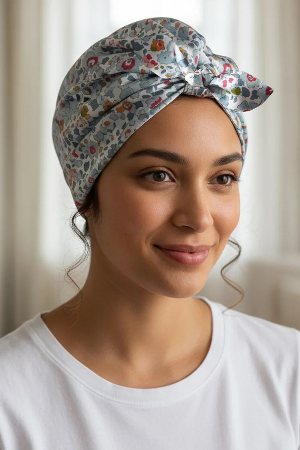 Silk Hair Wrap Turban made with Silk Liberty Fabric Betsy Grey