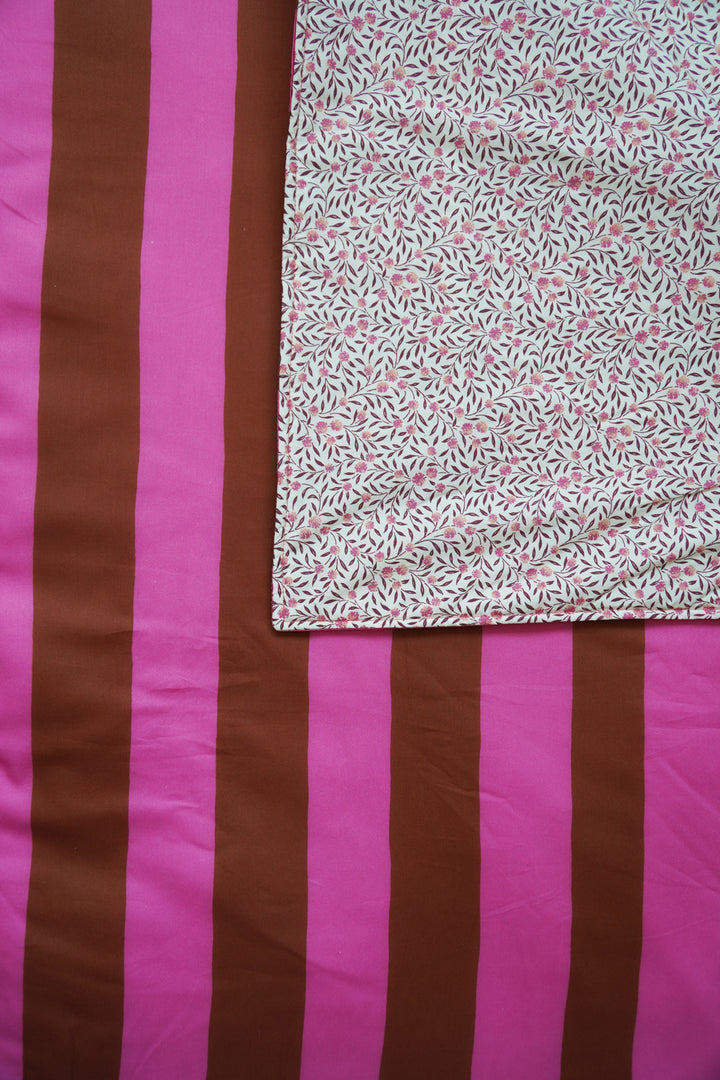 Reversible Stitch Border Bedspread made with Liberty Fabric VACATION STRIPE & MYRTLE