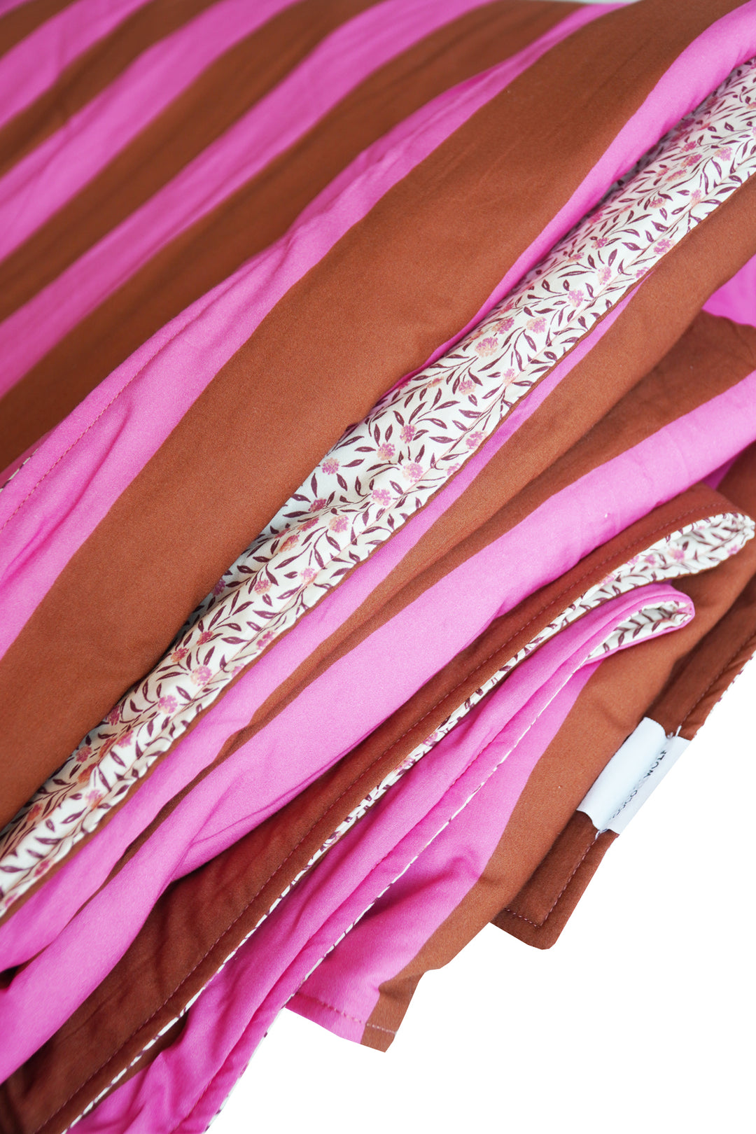 Reversible Stitch Border Bedspread made with Liberty Fabric VACATION STRIPE & MYRTLE