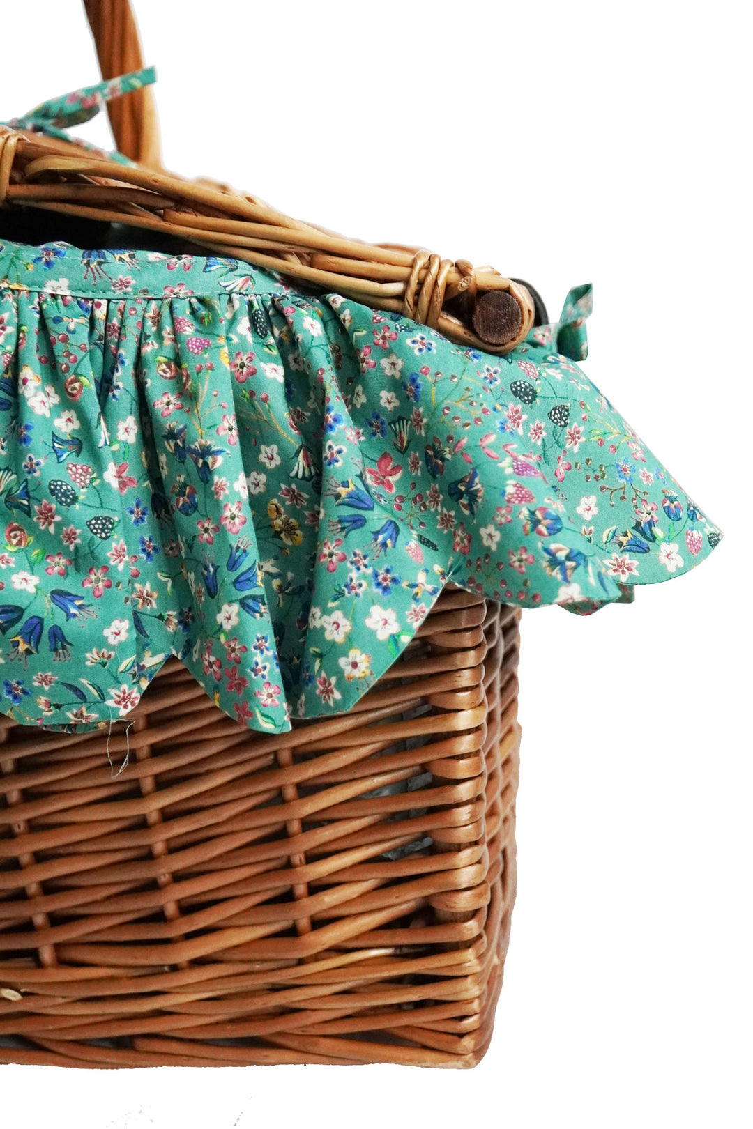 Picnic Basket Hamper made with Liberty Fabric DONNA LEIGH GREEN