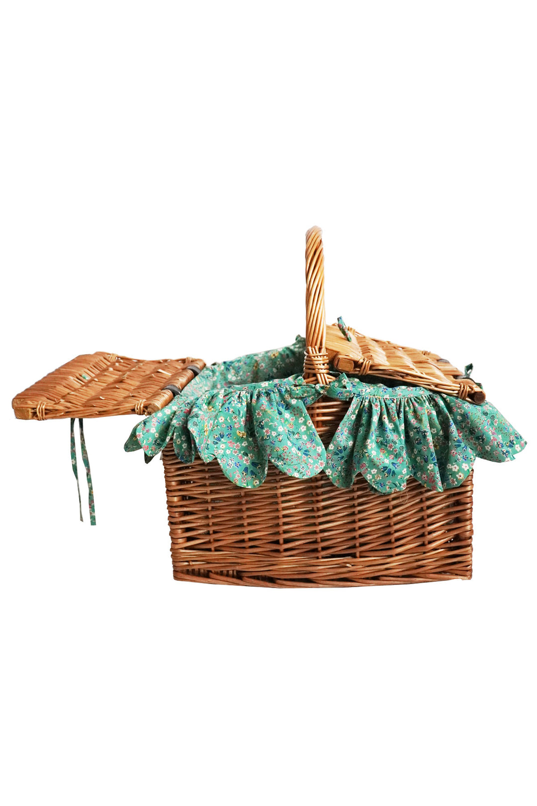 Picnic Basket Hamper made with Liberty Fabric DONNA LEIGH GREEN