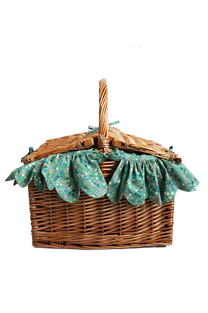 Picnic Basket Hamper made with Liberty Fabric DONNA LEIGH GREEN