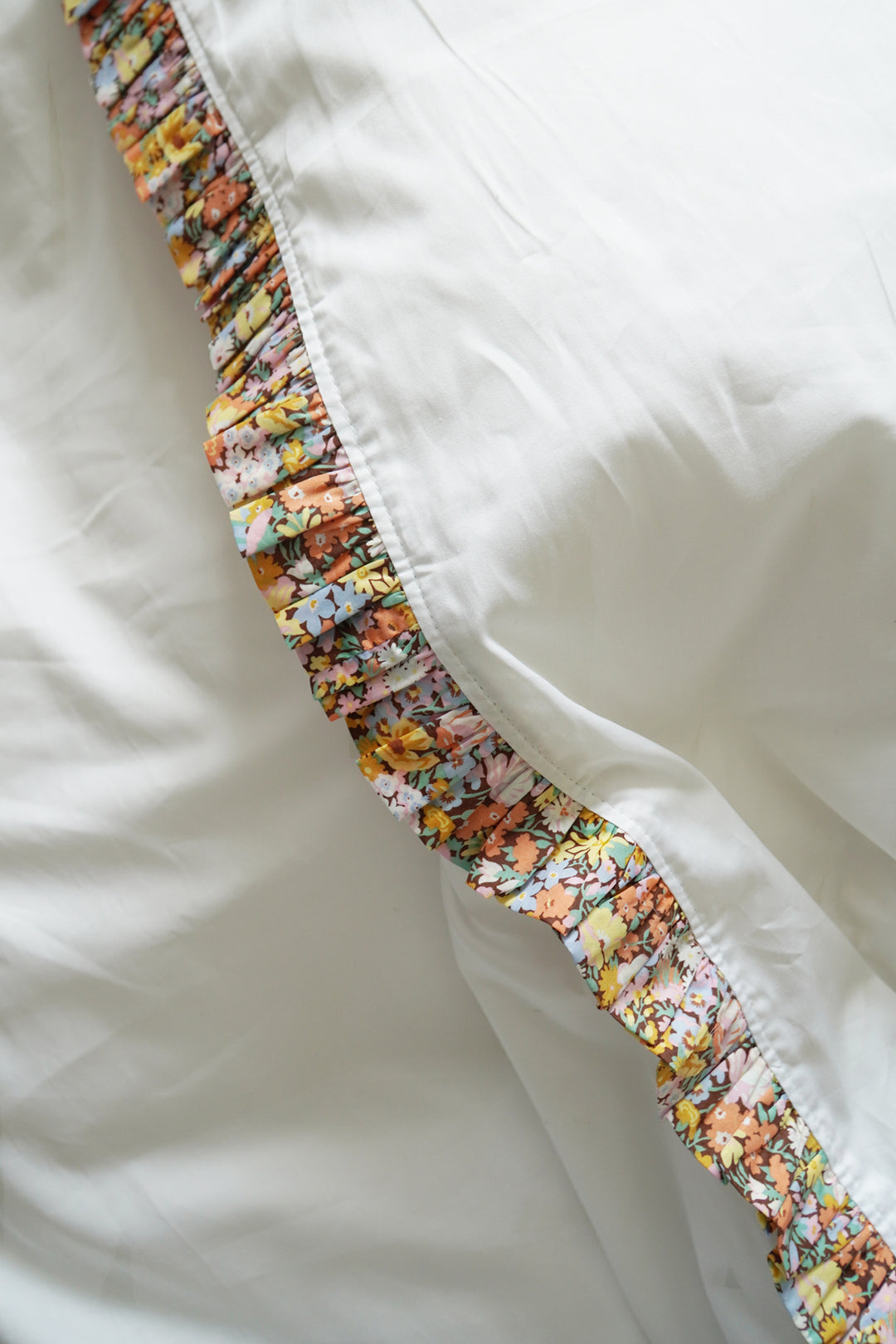 Frill Edge White Bedding made with Liberty Fabric THORPE YELLOW