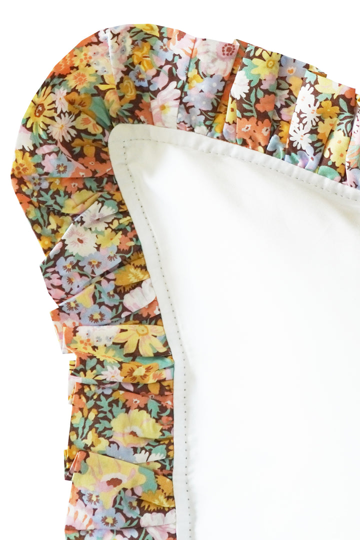Frill Edge White Pillowcase made with Liberty Fabric THORPE YELLOW