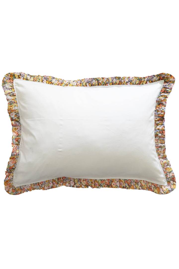 Frill Edge White Pillowcase made with Liberty Fabric THORPE YELLOW