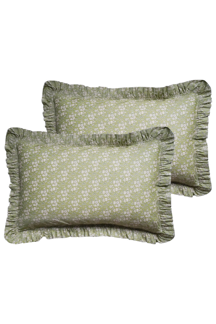 Frill Edge Pillowcase made with Liberty Fabric CAPEL PISTACHIO