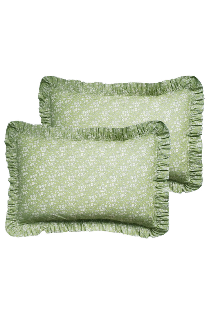 Frill Edge Pillowcase made with Liberty Fabric CAPEL PISTACHIO