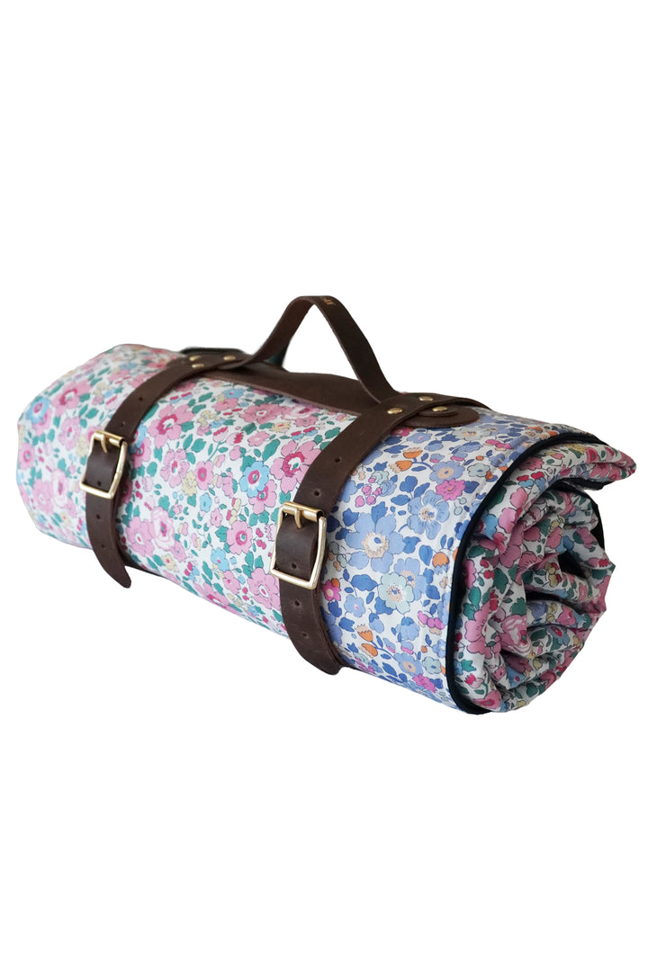 Picnic Blanket made with Liberty Fabric BETSY BLOSSOM PINK & BETSY LAVENDER
