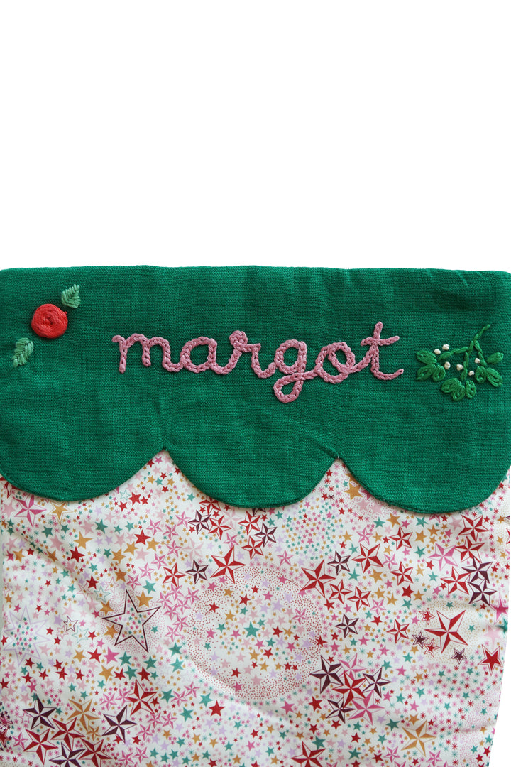 Coco & Wolf x Polly Wren Studios Embroidered Christmas Stocking made with Liberty Fabric ADELAJDAS WISH
