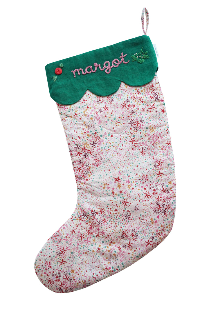 Coco & Wolf x Polly Wren Studios Embroidered Christmas Stocking made with Liberty Fabric ADELAJDAS WISH