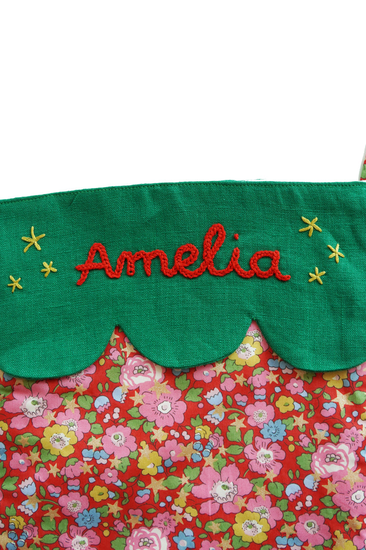 Coco & Wolf x Polly Wren Studios Embroidered Christmas Stocking made with Liberty Fabric BETSY STAR